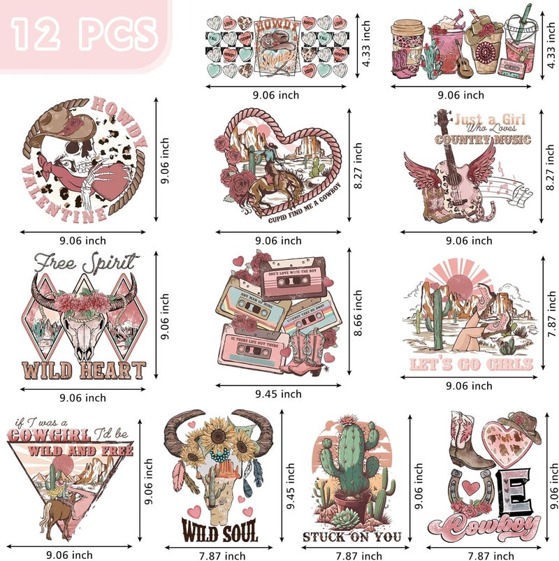 NANZHOO 12 Sheets Valentine's Day DTF Transfers Ready to Press, Western Cowgirl Cowboy Iron on Transfers for T-Shirts Heat Transfer Vinyl, Iron on Decals Transfers Stickers for Clothes Bag Pillow Crafts - Image 5